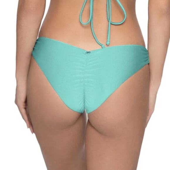 PQ Green Ruched Bikini Swimsuit Bottoms Size Small New - Picture 1 of 6